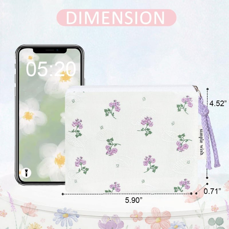 Modacarry Store Cotton Floral Small Organizer Bag Coin Pouch with Cute Prints Zipper for Women Girls (WHTPPL) - Image 3